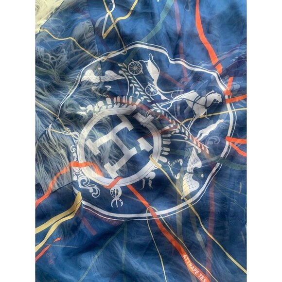 Hermes Scarf 27x66 inches Made in France Attrape Tes Reves Silk Logo RARE - Picture 8 of 9